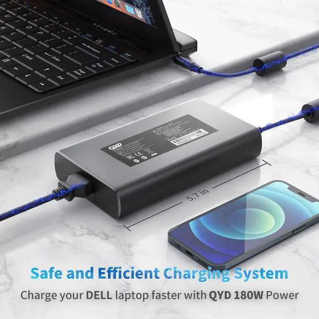 Alt view image 3 of 5 - QYD 180W 19.5V 9.23A Laptop Charger AC Adapter Compatible with Dell Precision 15 7530 7510 7520 7540 3240 M4600 M4700 M4800 G3 15 3579 3779 3590 G5 G7 15 5587 7588 Alienware 15 17 M15 R7 R6 R5 R3 R4