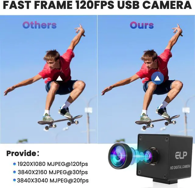 Alt view image 3 of 5 - ELP 1080P 120fps USB Autofocus Camera for Computer 11.6mp Lightburn Camera Mini UVC USB2.0 Webcam High Speed PC Camera Wide Angle USB Security Web Camera for Laptop (100deg Low distoriton Lens)