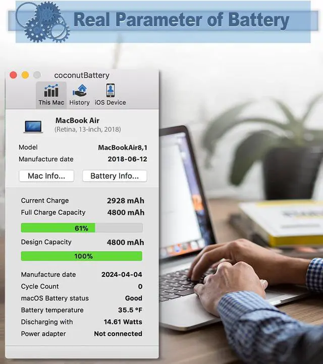 Alt view image 5 of 5 - pengguo Battery for MacBook Air 13 Inch A1932 (2018-2019), Laptop Battery for MacBook Air 13 Inch A2179 (2020), Battery Replacement Model A1965 Battery 4379mAh (Upgraded 6.2 Versions)