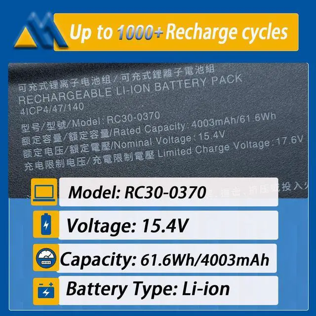 Alt view image 2 of 5 - Mobik 61.6Wh RC30-0370 Battery Replacement for Razer Blade 2021 2022 14 RZ09-0370AE23-R3U1 RZ09-0370BEA3-R3U1 RZ09-0370CEA3-R3U1 RZ09-0427EE23-R3U1 Series Notebook RZ09-0368 RZ09-0370 RZ09-0427 15.4V