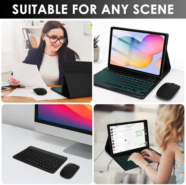 Alt view image 3 of 5 - SOPPY Backlit Keyboard Case with Mouse for Samsung Galaxy Tab S6 Lite 10.4 Inch 2024/2022/2020 (SM-P620/P624/P610/P613/P615/P619), Rechargeable Detachable Wireless S6 Lite, Slim Keyboard Case, Black