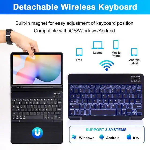 Alt view image 4 of 5 - SOPPY Backlit Keyboard Case with Mouse for Samsung Galaxy Tab S6 Lite 10.4 Inch 2024/2022/2020 (SM-P620/P624/P610/P613/P615/P619), Rechargeable Detachable Wireless S6 Lite, Slim Keyboard Case, Black