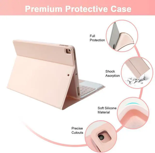 Alt view image 5 of 5 - SOPPY Bluetooth Keyboard Case with Touchpad for iPad 9th Gen 2021, 8th Gen 2020, 7th Gen 2019 10.2", Air 3 & Pro 10.5", Detachable Wireless Keyboard, Slim Protective Cover, Rechargeable, Pink