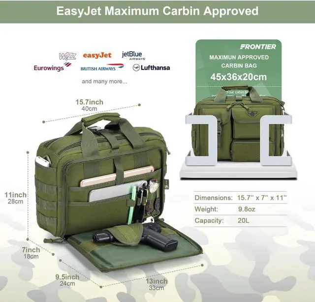 Alt view image 3 of 5 - Stypos Tactical Messenger Bag, 14 Inch Tactical Briefcase for Man Military Laptop Bag Messenger Shoulder Bag, Includes a Flag(Green)