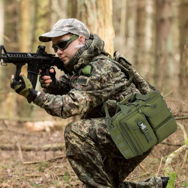 Alt view image 2 of 5 - Stypos Tactical Messenger Bag, 14 Inch Tactical Briefcase for Man Military Laptop Bag Messenger Shoulder Bag, Includes a Flag(Green)