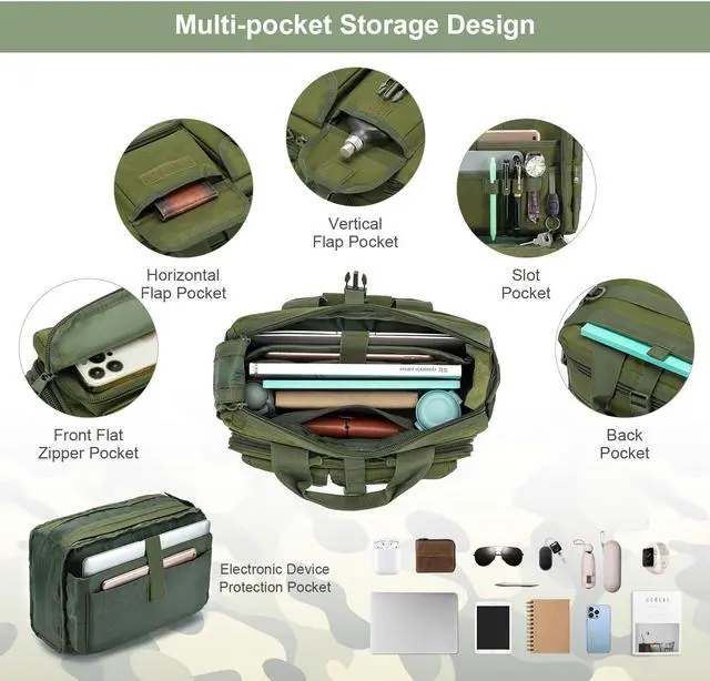 Alt view image 5 of 5 - Stypos Tactical Messenger Bag, 14 Inch Tactical Briefcase for Man Military Laptop Bag Messenger Shoulder Bag, Includes a Flag(Green)