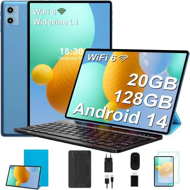 Main image of SUAAT 10.1 inch Tablet Android 14 Tablet with Octa-core, 1280x800 IPS HD Touchscreen, 20GB RAM 128GB ROM 1TB Expand Tabets with Keyboard Mouse Case, Face Unlock, 2.4G/5G WiFi, Dual Camera (Blue)