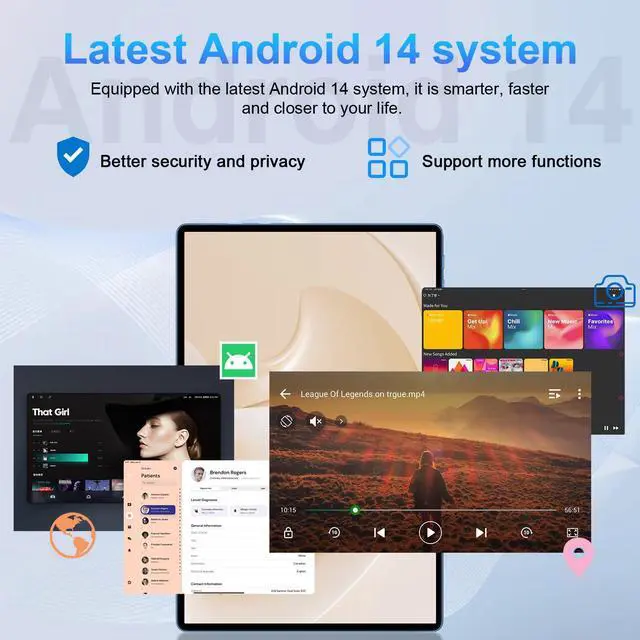 Alt view image 2 of 5 - SUAAT 10.1 inch Tablet Android 14 Tablet with Octa-core, 1280x800 IPS HD Touchscreen, 20GB RAM 128GB ROM 1TB Expand Tabets with Keyboard Mouse Case, Face Unlock, 2.4G/5G WiFi, Dual Camera (Blue)
