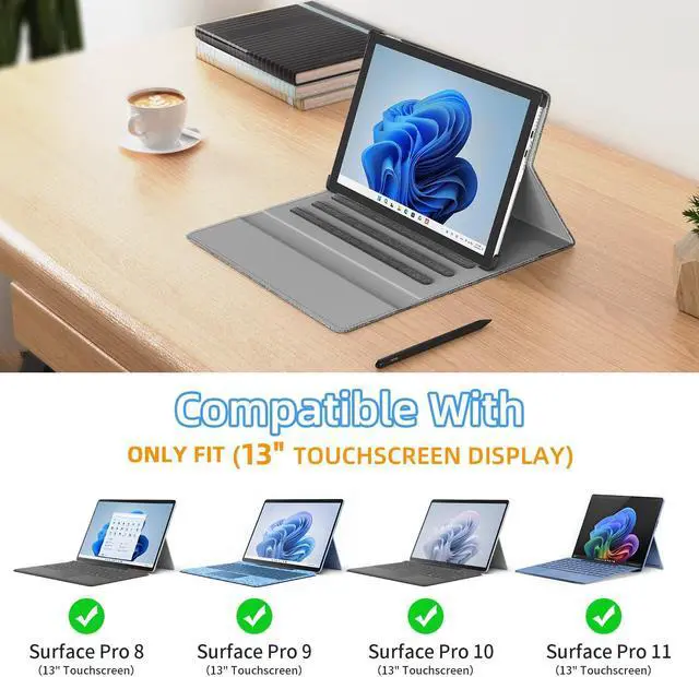 Alt view image 2 of 5 - SSS·GRGB Case fit 13 Inch Microsoft Surface Pro 11/10/9/8, Multiple Angle Viewing Portfolio Business Cover with Stylus Holder & Pocket, Compatible with Type Cover Keyboard & Dock,Black
