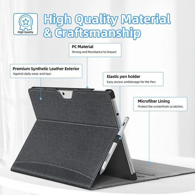 Alt view image 3 of 5 - SSS·GRGB Case fit 13 Inch Microsoft Surface Pro 11/10/9/8, Multiple Angle Viewing Portfolio Business Cover with Stylus Holder & Pocket, Compatible with Type Cover Keyboard & Dock,Black