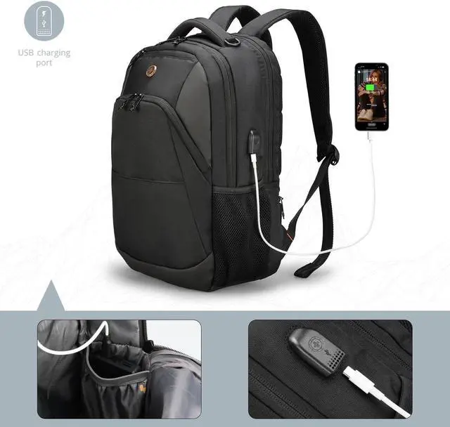 Alt view image 2 of 5 - Swissdigital Design Travel Laptop Backpack, College Laptops Backpack with USB Charging Port for Men & Women Fits 16 Inch Notebook (ANDWIL SD1670) One Nation One World