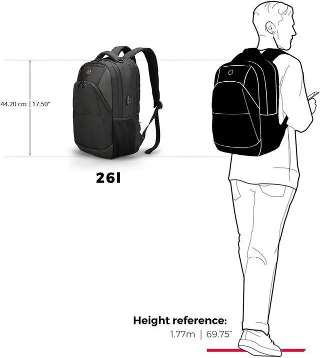 Alt view image 4 of 5 - Swissdigital Design Travel Laptop Backpack, College Laptops Backpack with USB Charging Port for Men & Women Fits 16 Inch Notebook (ANDWIL SD1670) One Nation One World