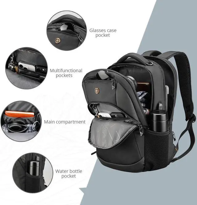 Alt view image 5 of 5 - Swissdigital Design Travel Laptop Backpack, College Laptops Backpack with USB Charging Port for Men & Women Fits 16 Inch Notebook (ANDWIL SD1670) One Nation One World