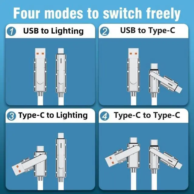 Alt view image 2 of 5 - SWLIFL 2 Pack Chubby Silicone 4 in 1 USB C Charging Cable and 2 Pack 4 in 1 USB C to C Cable 3.3ft Braided 100W Bundle