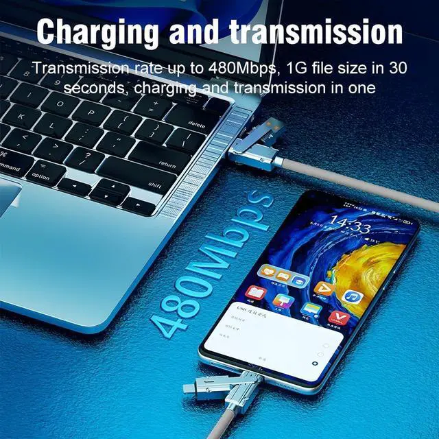 Alt view image 4 of 5 - SWLIFL 2 Pack Chubby Silicone 4 in 1 USB C Charging Cable and 2 Pack 4 in 1 USB C to C Cable 3.3ft Braided 100W Bundle
