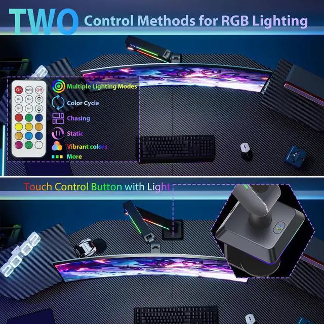 Alt view image 5 of 5 - THEARK Single Monitor Mount, Built-in RGB Lights, Adjustable Monitor Arm with USB & Grommet Base, Computer Monitor Stand with LED, for 1732 Screens up to 22 lbs, VESA 75x75 or 100x100mm, Black