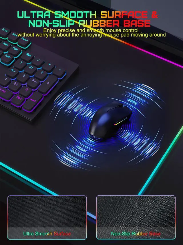 Alt view image 5 of 5 - TopMade Mouse Pad with Wireless Charging, 31.5" x 11.81" Large Desk Mat RGB Gaming Mousepad, LED Desk Pad Keyboard Pad with Ultra-Smooth Surface & Non-Slip Rubber Base, Waterproof Desk Pad