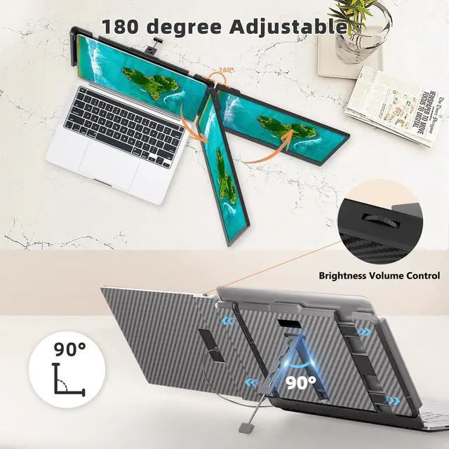 Alt view image 3 of 5 - Laptop Monitor Extender, Portable Monitor for Laptop, Screen Extender Portable16:9, HDMI/Type-C Plug and Play Display 1080P for Tablet PC/Mac/Phone