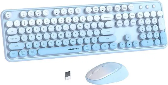 Main image of UBOTIE Colorful Computer Wireless Keyboards Mouse Combos, Typewriter Flexible Keys Office Full-Sized Keyboard, 2.4GHz Dropout-Free Connection and Optical Mouse (Blue Gradient)