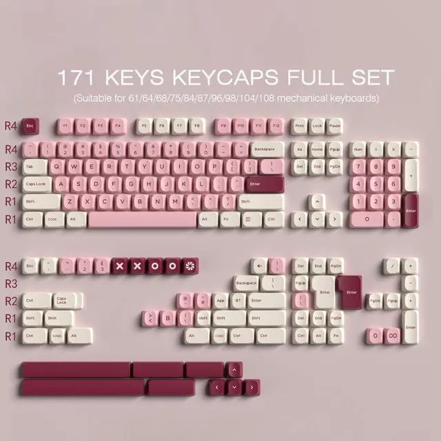 Alt view image 3 of 5 - TYRIXKI PBT Keycaps 172 Keys Pink Keycaps, Cute Keycaps Dye-Sublimation YMK Profile Double Shot Custom Keycaps for Cherry Gateron MX Swithes Mechanical Keyboards