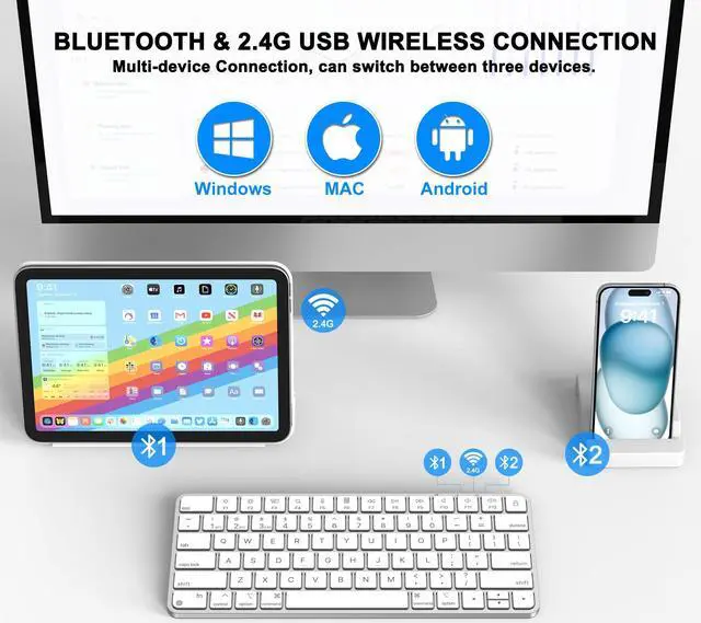 Alt view image 2 of 5 - ULSOU Wireless Keyboard for Mac, Bluetooth/2.4G USB Dual-Channel Connection, Multi Device, Rechargeable Bluetooth Keyboard Compatible with Mac, iPad, iPhone