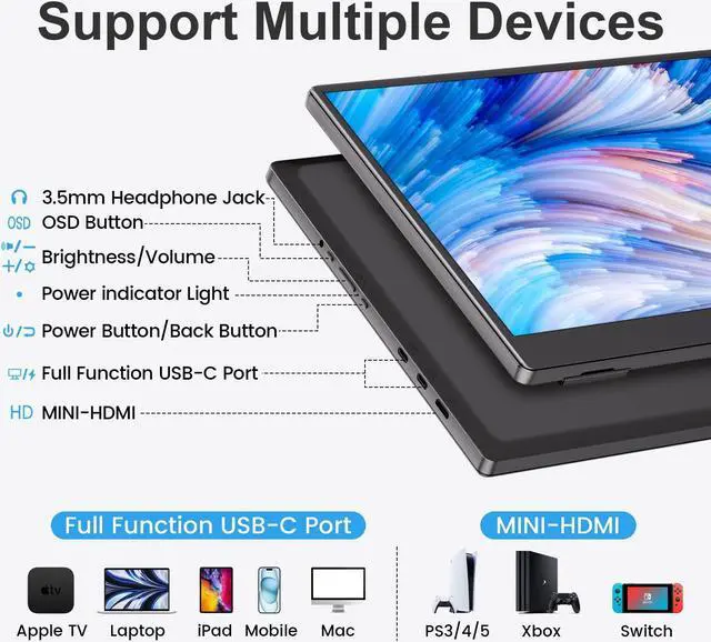 Alt view image 5 of 5 - UFYQL Portable Monitor 15.6-inch FHD 1080P Travel External Monitor,HDR IPS Gaming Monitor with Kickstand &Speakers,VESA Mountable,USB-C HDMI Plug&Play,for Laptop PC Phone PS4/5 Xbox Switch