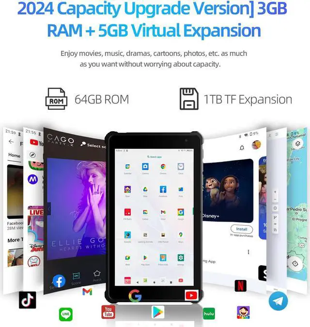 Alt view image 3 of 5 - VASOUN Android Tablet 7 inch,Android 14 Tablet PC,with 3GB(3GB+5GB Expand) RAM 64 GB ROM 8- Core,7" Touch Screen IPS Display, Dual Camera, 5G WiFi, Bluetooth, Tablet with Case 2024