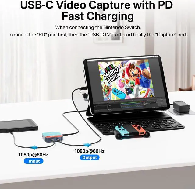 Alt view image 3 of 5 - USB-C Video Capture Card & USB Hub, 1080P 60FPS USB C Video Capture USB 3.0 100W PD with Ultra-Low Latency for Gaming, Streaming, Recording, Compatible with Switch, iPad, Meta Quest 3, iPhone 15