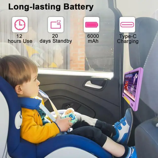 Alt view image 4 of 5 - VNEIMQN Kids Tablet, 10.1 Inch Tablet for Kids, Android 14, 64GB, Octa-Core CPU, WiFi, Big Battery, Kids Conten, Parental Control, HD Display Children Age 3-12, Bluetooth, Purple Case