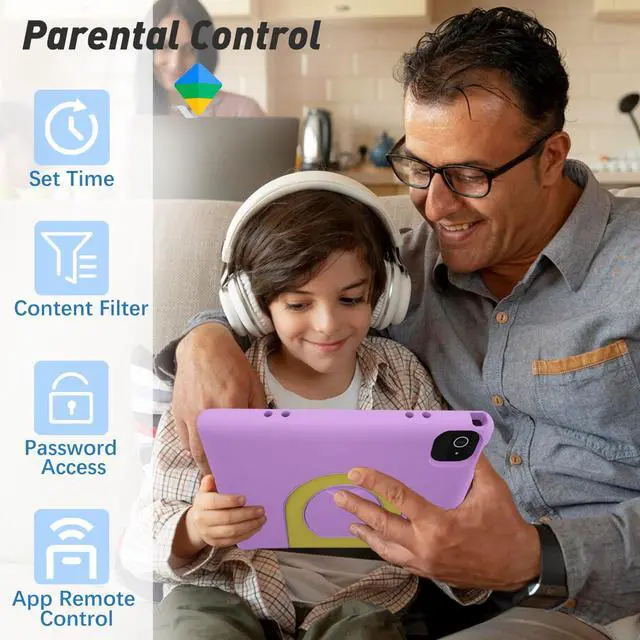 Alt view image 5 of 5 - VNEIMQN Kids Tablet, 10.1 Inch Tablet for Kids, Android 14, 64GB, Octa-Core CPU, WiFi, Big Battery, Kids Conten, Parental Control, HD Display Children Age 3-12, Bluetooth, Purple Case