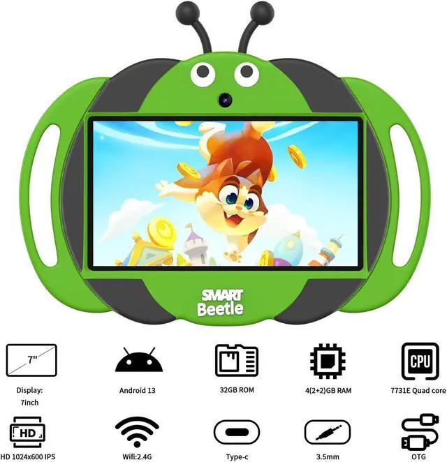 Alt view image 2 of 4 - VOLENTEX Kids Tablet, 7 inch Android 13 Tablet for Kids, Educational Pad,4GB RAM 32GB ROM Toddler Tablet with Shockproof Case, Bluetooth, WiFi, Parental Control, Dual Camera