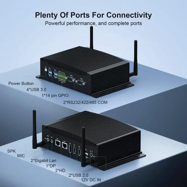 Alt view image 3 of 5 - WEIDIAN Mini PC Fanless Industrial Win 11 Pro PC Core i7 10810U 16GB RAM 512GB SSD Mini Desktop Computer GPIO, 4K 2HD+DP, 2LAN, 2COM RS232/422/485, 6USB WiFi&BT RAID Wake On LAN Auto Power On