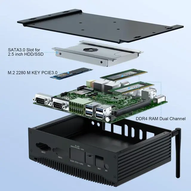 Alt view image 2 of 5 - WEIDIAN Mini PC Fanless Industrial Win 11 Pro PC Core i7 10810U 16GB RAM 512GB SSD Mini Desktop Computer GPIO, 4K 2HD+DP, 2LAN, 2COM RS232/422/485, 6USB WiFi&BT RAID Wake On LAN Auto Power On