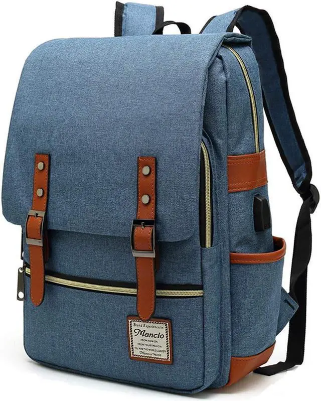 Main image of Mancio Slim Vintage Laptop Backpack For women,Men For Travel, College, Dayparks, Fits up to 15.6Inch Notebook in Blue