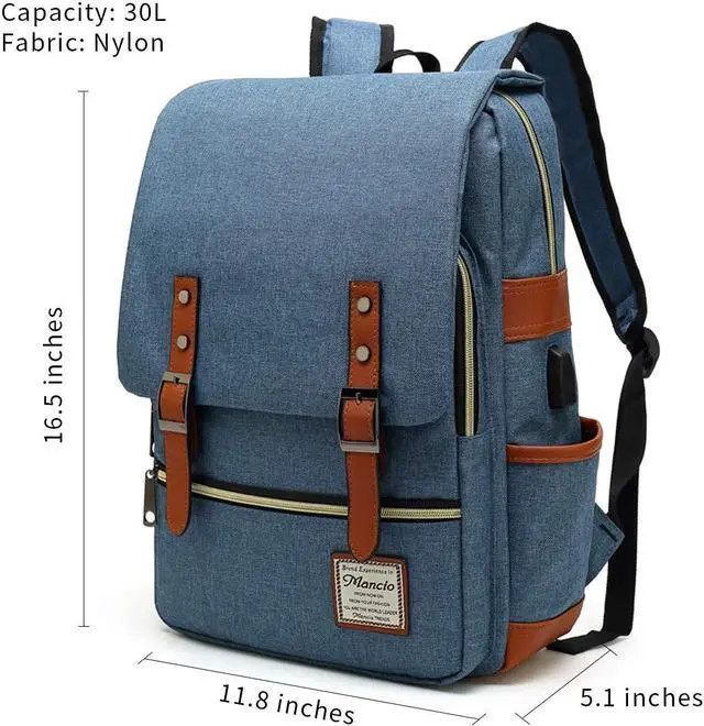 Alt view image 2 of 5 - Mancio Slim Vintage Laptop Backpack For women,Men For Travel, College, Dayparks, Fits up to 15.6Inch Notebook in Blue