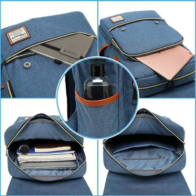 Alt view image 4 of 5 - Mancio Slim Vintage Laptop Backpack For women,Men For Travel, College, Dayparks, Fits up to 15.6Inch Notebook in Blue