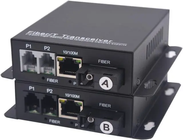 Main image of Wekuant 2 x RJ11 Telephone and 10/100 Mbps Ethernet Over Fiber Converter - POTS to Fiber Optic Extender, Universal Single Mode up to 20Km(12.4 mi) and Multimode 500m(0.31 mi), A Pair.