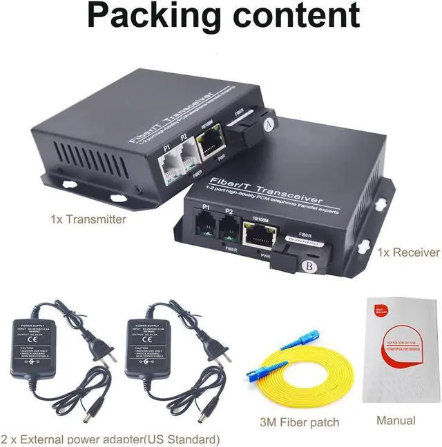 Alt view image 5 of 5 - Wekuant 2 x RJ11 Telephone and 10/100 Mbps Ethernet Over Fiber Converter - POTS to Fiber Optic Extender, Universal Single Mode up to 20Km(12.4 mi) and Multimode 500m(0.31 mi), A Pair.