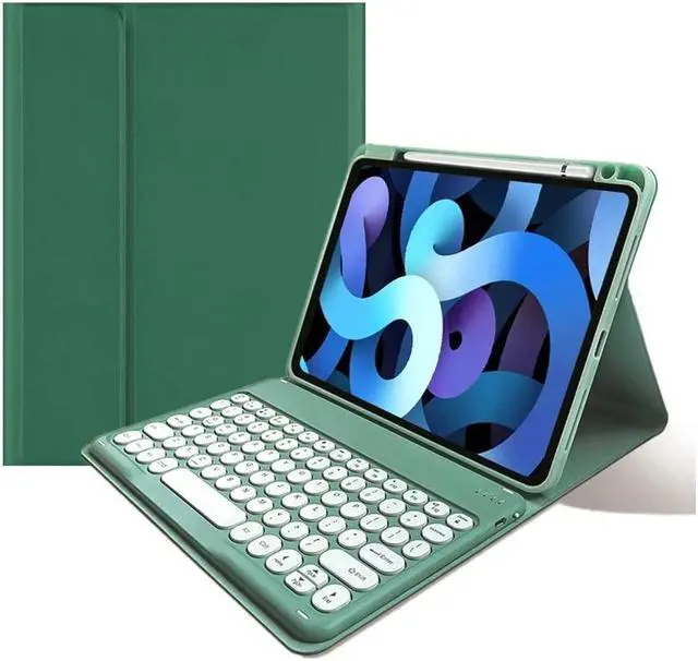 Main image of kaitesi Keyboard Case for iPad Pro 11 inch M4, Round Key Colour Detachable Bluetooth Keyboard and Pencil Holder for iPad Pro 11" 2024,Dark Green