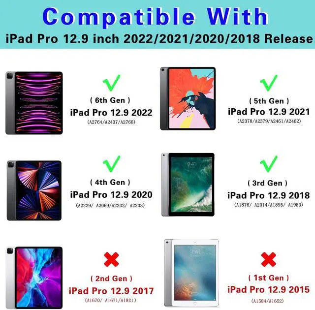 Alt view image 2 of 5 - Whmeolyo iPad Pro 12.9 Case 2022 6th Gen/2021 5th Gen/2020 4th Gen/2018 3rd Gen, Shockproof Rugged 12.9 inch iPad Pro Case with Screen Protector Pencil Holder,Kickstand Hand & Shoulder Strap,Black