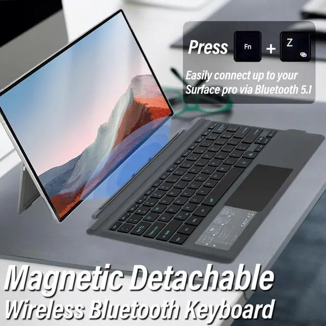Alt view image 3 of 5 - Wineecy Backlit Keyboard for Surface Pro 7/7 Plus/6/5/4/3, 7 Colors Font Backlight Detachable Wireless Type Cover with Trackpad/Pen Holder Compatible with Microsoft Surface Pro 7/7+/6/5/4 12.3 Inch