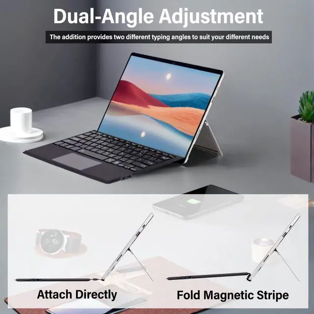Alt view image 4 of 5 - Wineecy Backlit Keyboard for Surface Pro 7/7 Plus/6/5/4/3, 7 Colors Font Backlight Detachable Wireless Type Cover with Trackpad/Pen Holder Compatible with Microsoft Surface Pro 7/7+/6/5/4 12.3 Inch