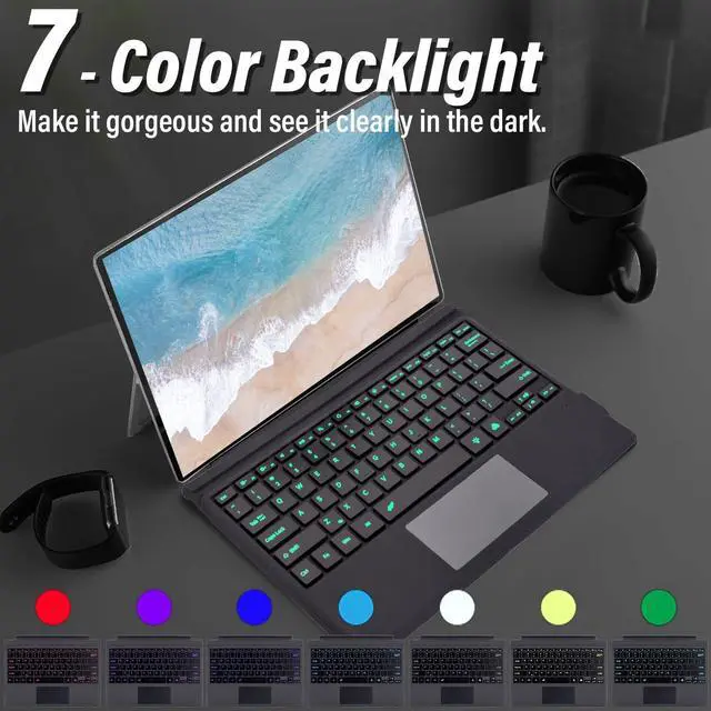 Alt view image 5 of 5 - Wineecy Backlit Keyboard for Surface Pro 7/7 Plus/6/5/4/3, 7 Colors Font Backlight Detachable Wireless Type Cover with Trackpad/Pen Holder Compatible with Microsoft Surface Pro 7/7+/6/5/4 12.3 Inch