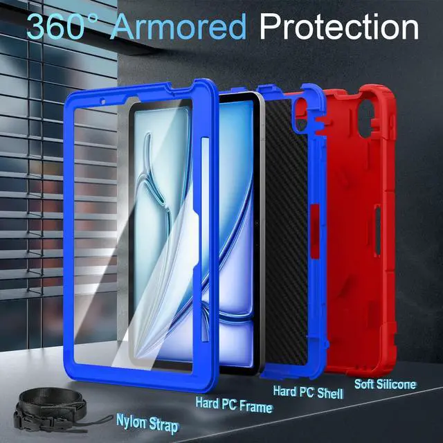 Alt view image 4 of 5 - WESOROL Case for iPad Air 11 Inch M2/M3 (2024/2025), iPad Air 5th/4th Generation Case 10.9 Inch,Heavy Duty Shockproof for Kids Friendly iPad Cover Air 11 Inch with Screen Protector,Red Blue
