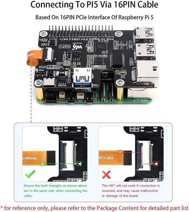 Alt view image 3 of 5 - PCIe to Gigabit Ethernet and USB 3.2 Gen1 HAT for Raspberry Pi 5, PCIe to GigE & USB HUB HAT Extend 3X USB 3.2 Gen1, 1x Gigabit Ethernet, Driver-Free, Plug and Play, Pi 5 PCIe HAT+