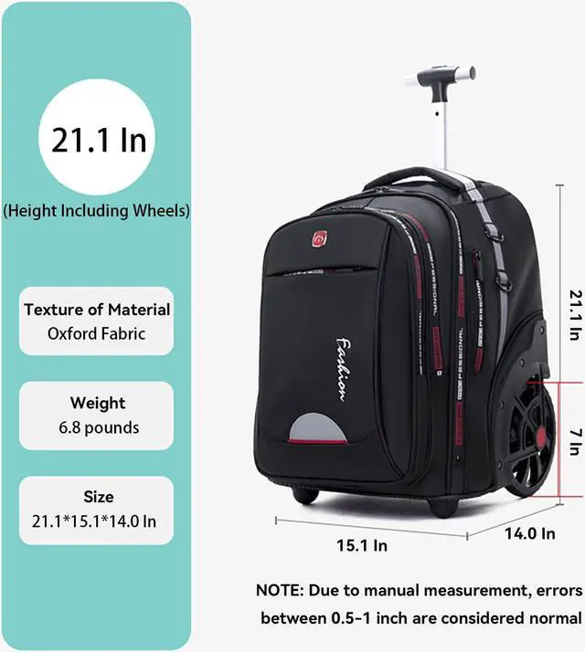Alt view image 3 of 5 - WMHYLYH Waterproof Rolling Backpack for Women and Men, Laptop Backpack with Wheels for Adults, Carry on Backpack with Large Wheels for Travel and Business Commuter (Blue, 22inch)