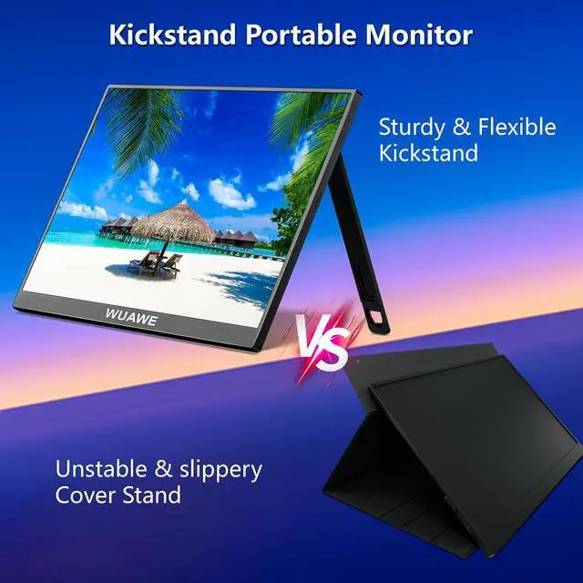 Alt view image 3 of 5 - WUAWE Portable Monitor 16" 1920x1200P 16:10 IPS Travel Monitor for Laptop with Built-in Stand, 100% sRGB Control USB-C HDMI,HDR Freesync Display, Plug&Play for Phone PS5 Switch(Black)