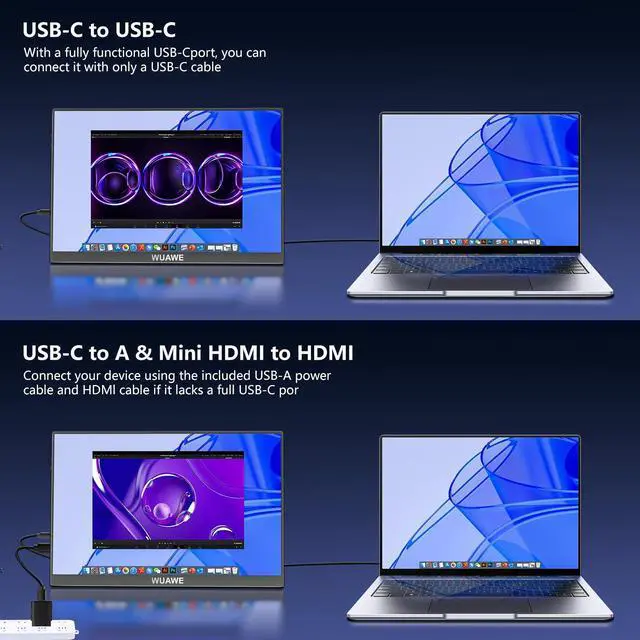 Alt view image 5 of 5 - WUAWE Portable Monitor 16" 1920x1200P 16:10 IPS Travel Monitor for Laptop with Built-in Stand, 100% sRGB Control USB-C HDMI,HDR Freesync Display, Plug&Play for Phone PS5 Switch(Black)