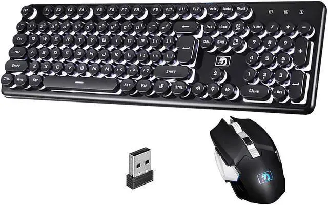 Main image of Gaming Keyboard and Mouse Combo, 2.4Ghz Wilress Keyboard with LED White Backlit 104-Key Full Size Ergonomic and Optial Mice for PC/Laptop