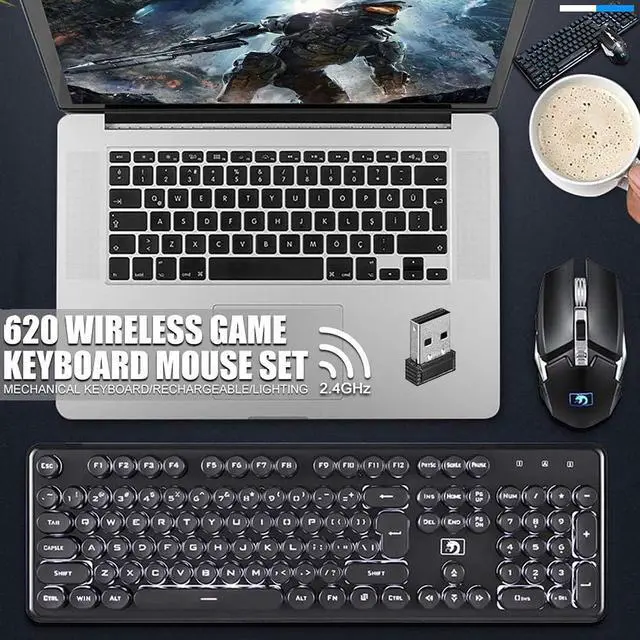 Alt view image 3 of 5 - Gaming Keyboard and Mouse Combo, 2.4Ghz Wilress Keyboard with LED White Backlit 104-Key Full Size Ergonomic and Optial Mice for PC/Laptop